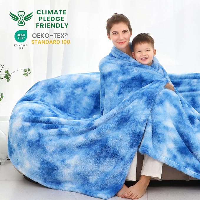 obinsm Blue Fleece Throw Blanket King Size, Fuzzy Big Blankets for Bed | Warm Lightweight Plush Blanket for Women Adults Room Decor
