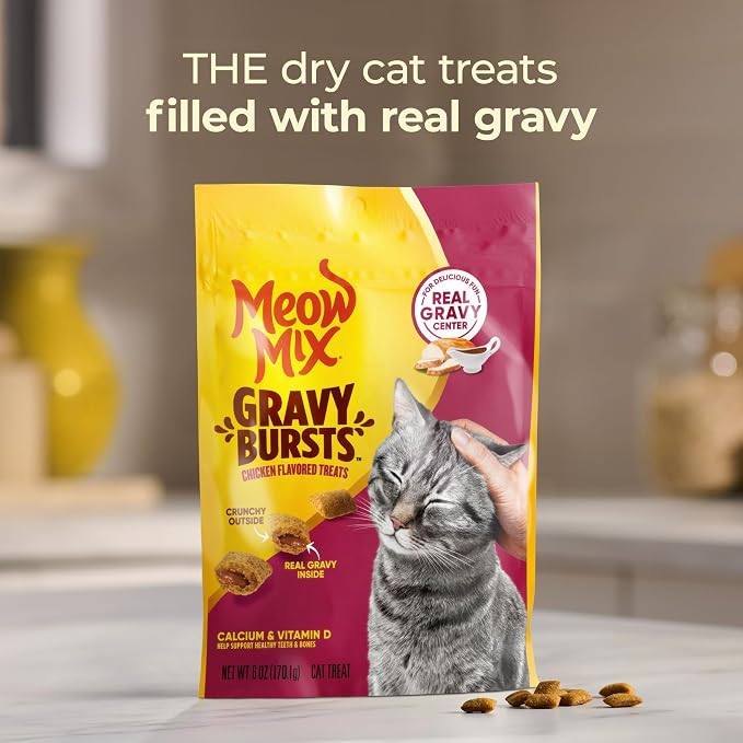 Meow Mix Gravy Bursts Chicken Flavored Cat Treats, 6.3 Oz. Bag (Pack of 5)