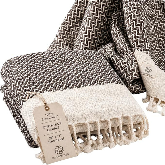Madamelique Oversized Bath Towel 39"x71" - Pure Cotton Bath Towel for Adults - Ultra Soft & Absorbent, Sand-Free,Quick Dry Bath Sheet for Spa, Pool, Large Travel Blanket (Chocolate)