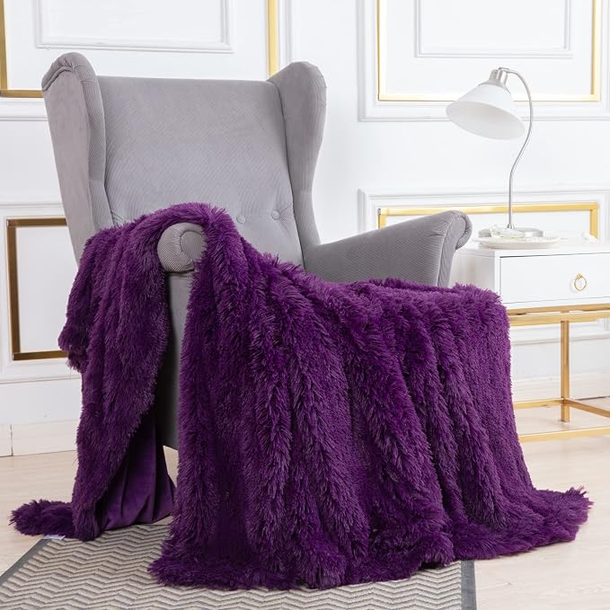 YUSOKI Long Faux Fur Twin Size Blanket, Purple, 60" x 80" | Ultra Soft, Lightweight for All Season Use, stays fluffy after repeated washes, Perfect Gifts, Machine Washable