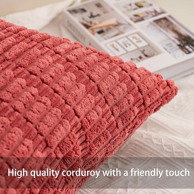 Pack of 2 Corduroy Decorative Throw Pillow Covers 12x20 Inch, Cranberry Red | Fall Soft Striped Pillow Covers Modern Farmhouse Home Decor Christmas Throw Pillow Covers for Sofa Living Room Couch Bed