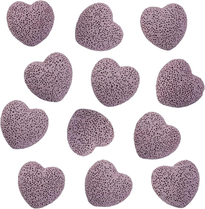 rockcloud Purple Lava Rock Stone Heart Shape Pocket Stones Dyed Lava Rocks Aromatherapy Essential Oil Diffuser Set, 0.9 Inch, 10 Pcs