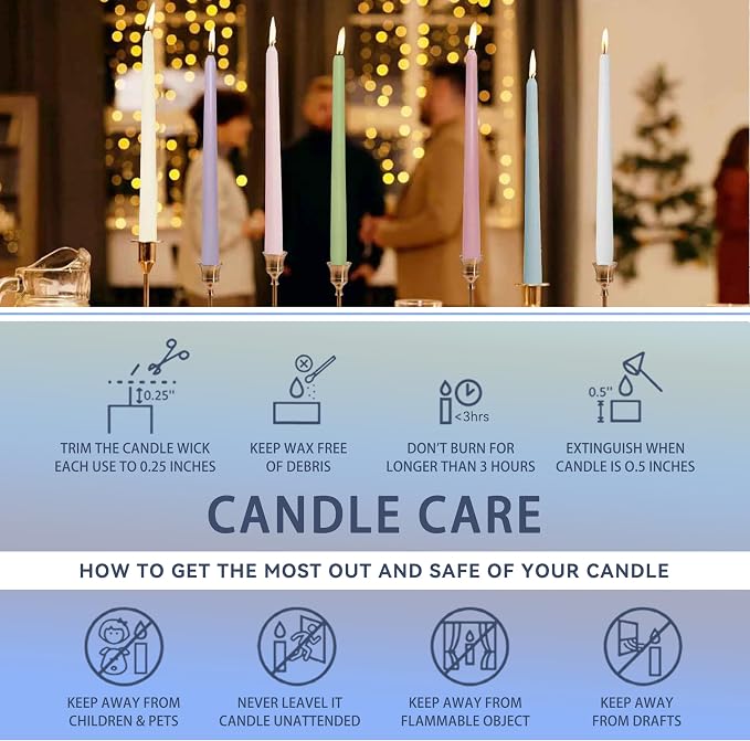 Blue Taper Candles Sea Salt Scented Taper Candle 10 inch Long Gradient Color Candles Smokeless Candle Sticks for Wedding Dinner Home Decor- 4 Pack
