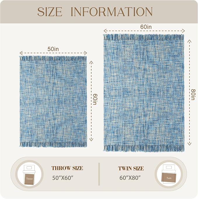 Multi-Color Cable Woven Throw Blanket for Couch - 60"X80" | Multicolored Boho Style,Super Soft Warm Cozy Chunky Blankets with Decorative Tassels for Bed and Sofa,Light Blue