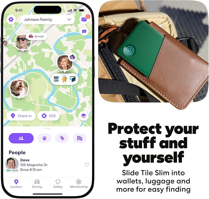 Life360 Tile Slim - Wallet Finder, Bluetooth Tracker and Item Locator for Luggage Tags, Passports and More. Both iOS and Android Compatible. Phone Finder. 1-Pack (Green Surf)