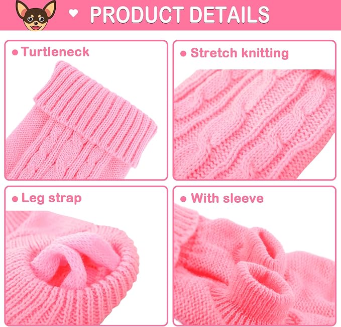 2 Pieces Dog Sweaters Turtleneck Knitted Chihuahua Yorkie Sweater, Dog Clothes for Small Dogs, Winter Warm Pullover Costumes, Pet Cat Sweater Cold Weather Puppy Clothes Outfits (Small)