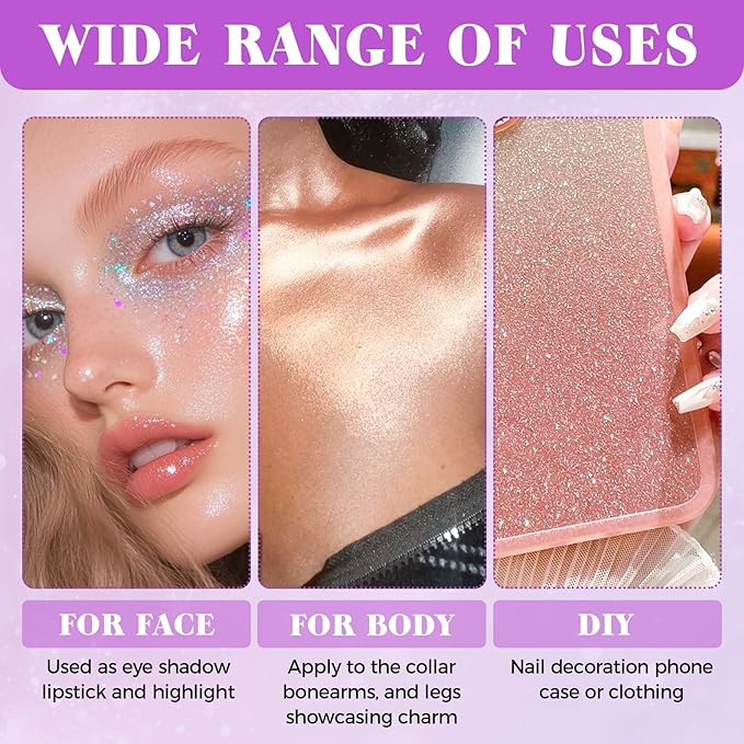 Body Glitter Gel, Sequins Shimmer Liquid Eyeshadow, Mermaid Sequins Liquid Holographic Glitter, Roll-on Holographic Body Glitter Gel for Body, Face, Hair and Lip(1# Sparkling Pink)