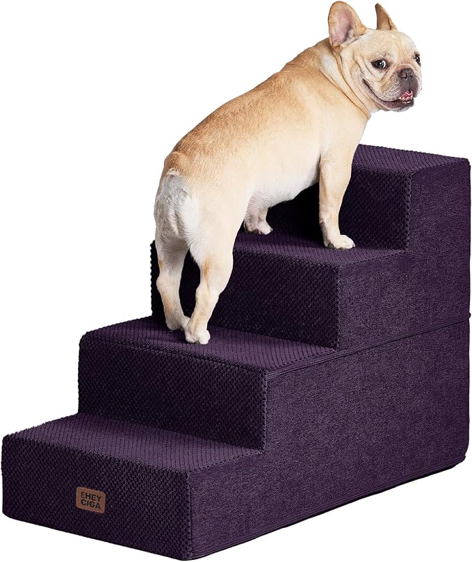 EHEYCIGA Dog Stairs for Bed 20" H, 4-Step Extra Wide Dog Steps, Purple | Pet Steps for Small Dogs and Cats for High Bed, Non-Slip Balanced Pet Ramp Indoor