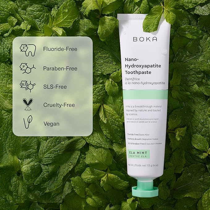 Boka Fluoride Free Toothpaste, Nano Hydroxyapatite Toothpaste, Appropriate for Sensitive Teeth - for Adult, Kids Oral Care - Ela Mint Flavor, 1.3 Fl Oz 2Pk US Manufactured