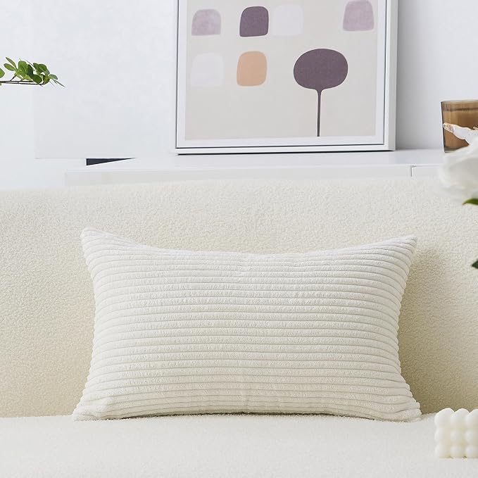 Home Brilliant Rectangular Pillow Cover 12 x 20 Solid Striped Velvet Corduroy Couch Chair Lumbar Pillow Oblong Summer Throw Pillow case for Baby Toddler, 12 x 20, Cream Cheese