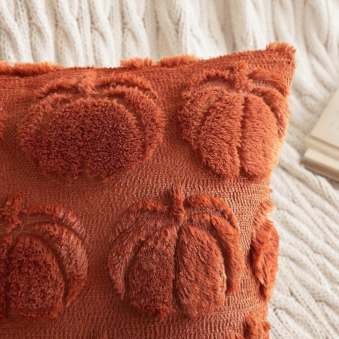 MIULEE Fall Pillow Covers Pumpkin Fall Decor 24x24 Rust | Set of 2 Fall Decorations for Home, Plush Faux Fur Farmhouse Accent Pillowcases, Porch Sofa Couch Cushion Bed Livingroom