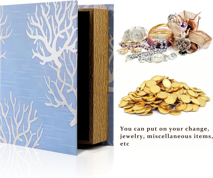 Jolitac Wooden Decorative Book Boxes 3 Pack - Vintage Style Secret Storage Boxes Handcrafted Wooden Storage Containers with Rustic Magnetic Closure for Jewelry & Keepsakes (Blue Ocean)
