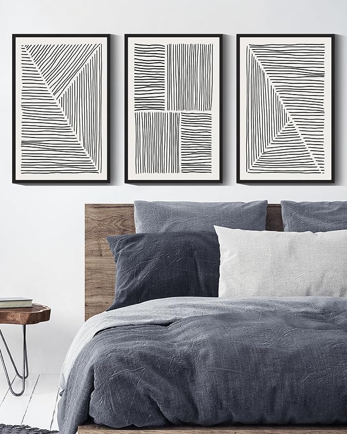 Drsoum Mid-Century Modern Framed Wall Art Large 16x24in Minimalist Abstract Boho Black Line Wall Decor Geometric Artwork Kitchen Dining Room Black Framed
