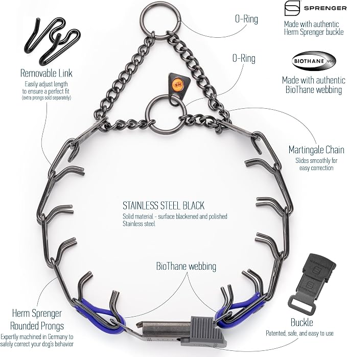 Herm Sprenger Black Stainless Steel Dog Collar with Quick Release ClicLock Buckle O-Ring Biothane Insert Training Collar Made in Germany (Blueberry Royal, 16in x 2.25mm(Neck Size up to 13-14in))