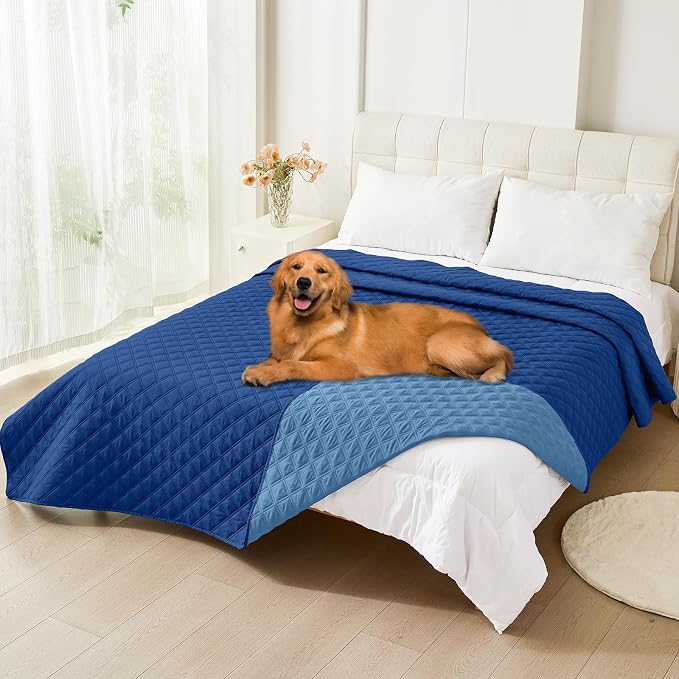 Smiry Waterproof Reversible Dog Bed Cover Pet Blanket | Pet Friendly, Soft Fabric, Washable Dog Blanket for Furniture Bed Couch Sofa, Checkered (82"x82", Navy/Blue)