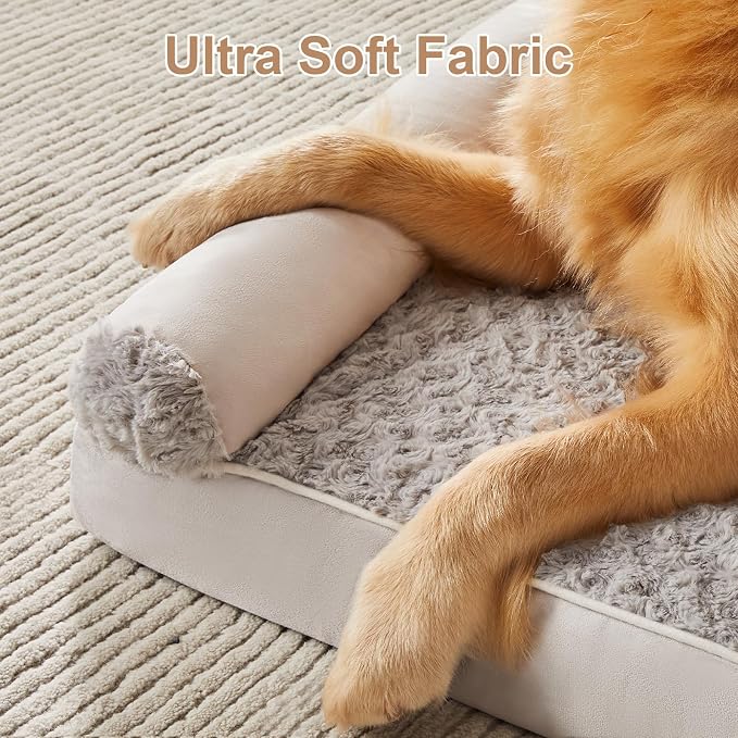 BFPETHOME Orthopedic Washable XXL Dog Bed for Senior Dog Cozy Sleep | Extra Large Waterproof Big Soft Pet Couch Bed for Dogs Relax with Removable Cover Supportive Foam Light Grey 54x36 Inch