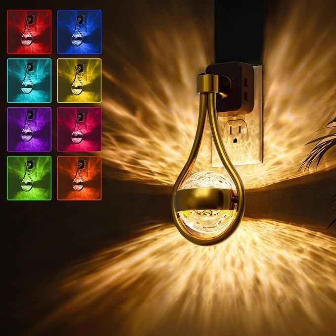 L LOHAS LED Night Lights Plug Into Wall, Star Projector RGB Night Light | 10 Color Change, Dusk to Dawn Sensor, 330°Rotating Globe Night Light for Bedroom, Hallway, Home Decor, Gaming Room
