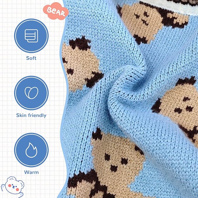 ABRRLO Small Dog Sweaters Cute Bear Dog Cardigans Clothes for Small Medium Dogs Boy Girl Puppy Cat Knitting Cardigan Outfits Dogs Winter Coats Warm Pet Doggy Clothes Soft Knitwear Apparel (Blue,S)