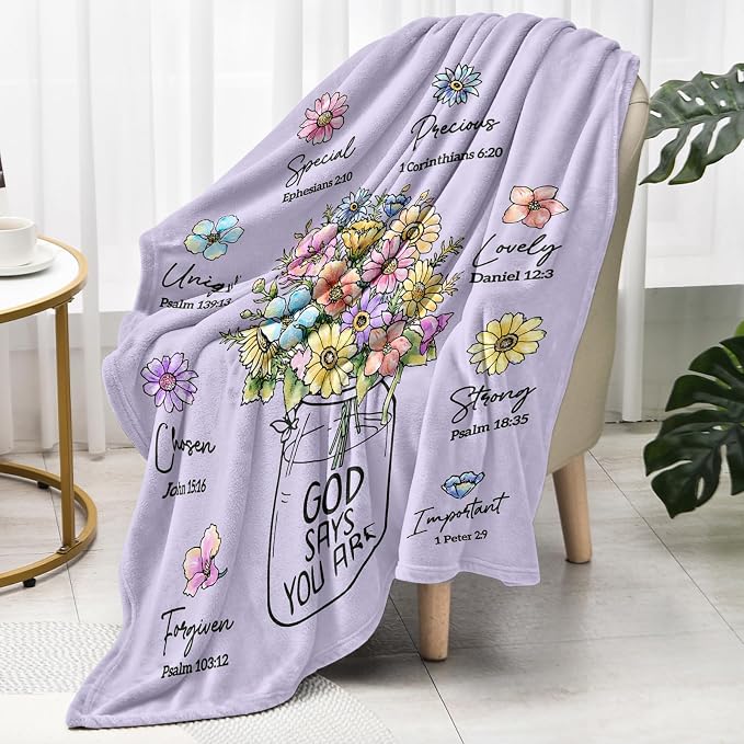 Christian Religious Gifts for Women, Lilac Purple Birthday Gifts for Women | Christmas Baptism Confirmation Spiritual Jesus blanket Gifts for Girls Sister Daughter Girls Mom, Throw Blankets 60''x 50''