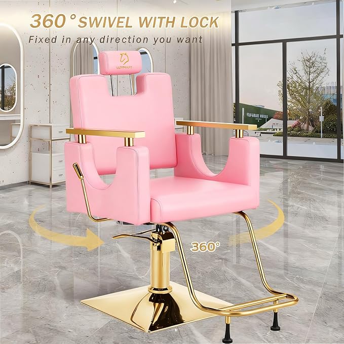 Heavy Duty Barber Chair, 360° Swivel Reclining Salon Chair for Hair Stylist, Height Adjustable Hydraulic Hairdressing Chair with Footrest for Barber Shop, Beauty Salon, Hairdressers