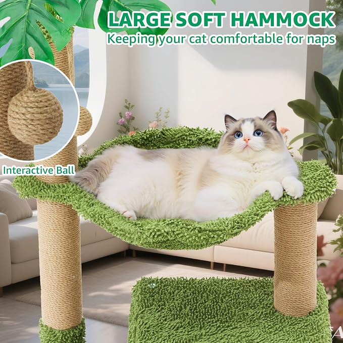 Large Cat Tree for Indoor Cats, Multi-Functional Comfy Cat Bed-48in Tall Cat Tower with Scratching Post, Cozy Hammock for Kittens and Adult Cats, Cute Condo with Toy