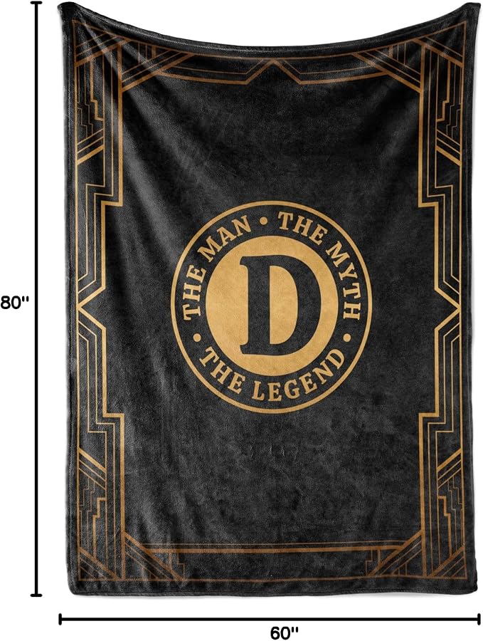 Gifts for Men, Initial Mens Blanket, Birthday Gift for Him, 60"x 80", D | Soft 350 GSM flannel throw with initial legend design for dads, husbands and grandpas, ideal for birthdays or Christmas