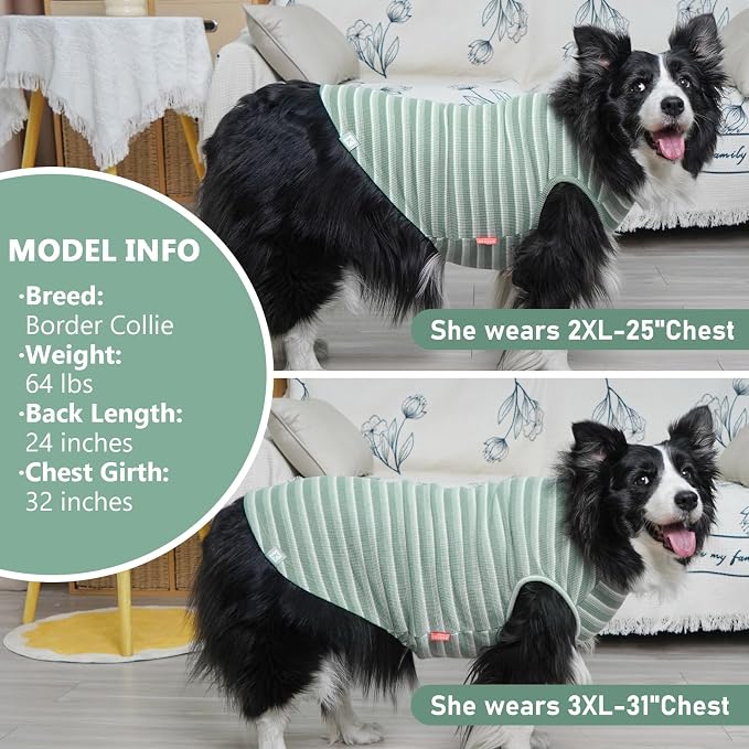 KYEESE 2Pack Waffle Dog Shirt for Large Dogs Striped Dog Sweater Tank Top | Cozy Warmth, Lightweight & Breathable, Gentle on Sensitive Skin, Stretchy & Free to Move, Comfortable Daily Wear