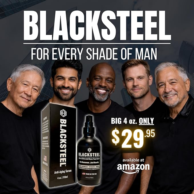 BLACKSTEEL Men's Anti-Aging Face Serum with Retinol & Hyaluronic Acid | One-Step Daily Wrinkle, Hydration & Firming Solution | Fast-Absorbing, Non-Greasy Skincare Made in USA | 4 oz Single Bottle