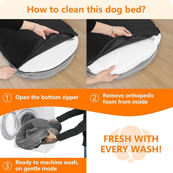 Dwanton Orthopedic Waterproof X-Large Dog Bed Sofa, Gel Memory Foam, 45" | Egg-Crate Foam Dog Sofa, Washable Pet Bed with Four Sided Bolster Cushion, Removable Cover & Non-Slip Bottom, Medium Grey