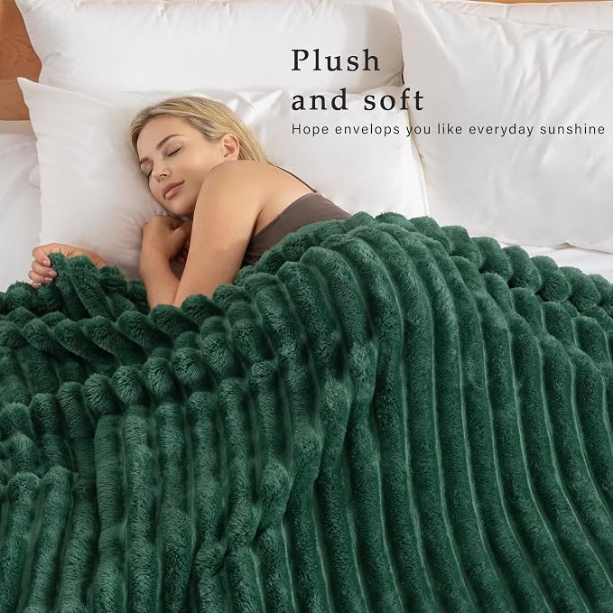 Exclusivo Mezcla Striped Queen Size Fleece Blanket for Bed, Couch, 90"x90" | Soft Breathable Cozy Bed Blankets, Lightweight Plush Fluffy Fuzzy Jacquard Decorative Blankets