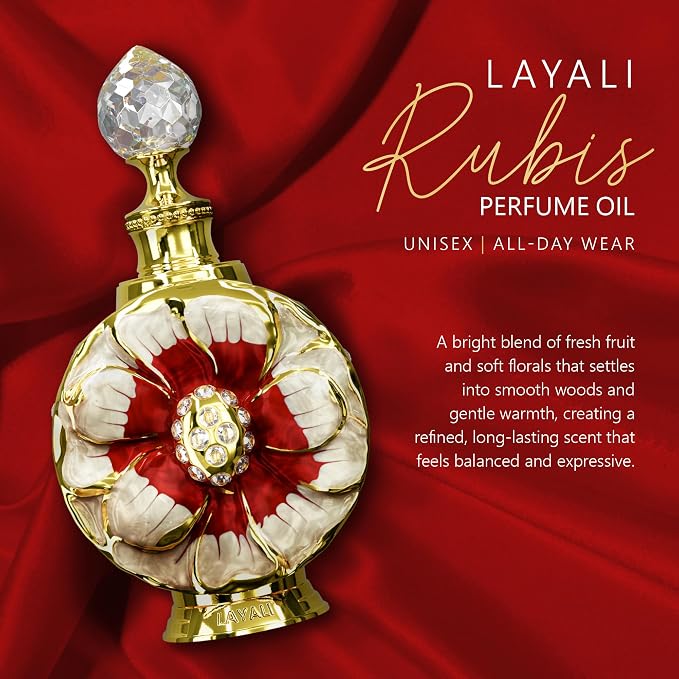 Swiss Arabian Layali Rubis – Arabian Perfume Oil Fragrance with Rose, Pear and Orange Flower – Luxury Products From Dubai – Long Lasting & Addictive Parfum – Arabic Perfume Oil for Women (0.5 oz)