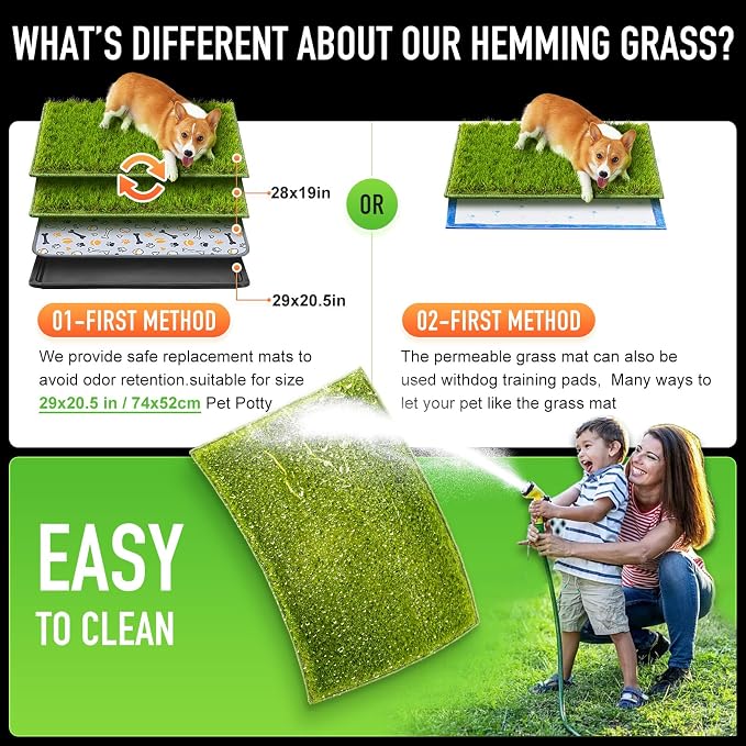Hompet Artificial Grass for Dogs, 28"x19", Professional Dog Grass Mat, Easy to Clean with Drainage Holes, Potty Training Pad and Replacement Fake Grass Turf, Outdoor Rug Patio Lawn Decoration