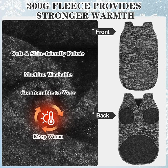 Fleece Dog Sweater - Pullover Dog Jacket, Warm Winter Coat Vest with D-Ring for Leash, Pet Cold Weather Clothes Outfit, Sweatershirt for Boys or Girls Puppy Grey S