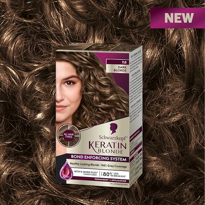 Schwarzkopf Keratin Blonde Hair Dye, 7.0 Dark Blonde, Professional Quality Permanent Hair Color, Bond Enforcing System Helps Prevent Breakage*