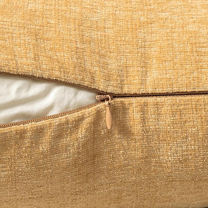 MIULEE Soft Chenille Throw Pillow Covers Beige Yellow 16x16 Inch Pack of 2 | Modern Home Decor, Classic Decorative Pillows, Solid Dyed Cases, Boho Couch Cushion Covers for Sofa Bed Living Room