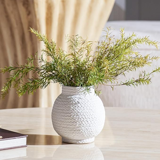 DN DECONATION Small Cute White Vase, Ceramic Flowers Vases for Home Decor | Modern Decorative Texture Vase, Flower Vase for Kitchen, Office, Living Room, Bookshelf, Farmhouse, Mantel, Table Centerpiece