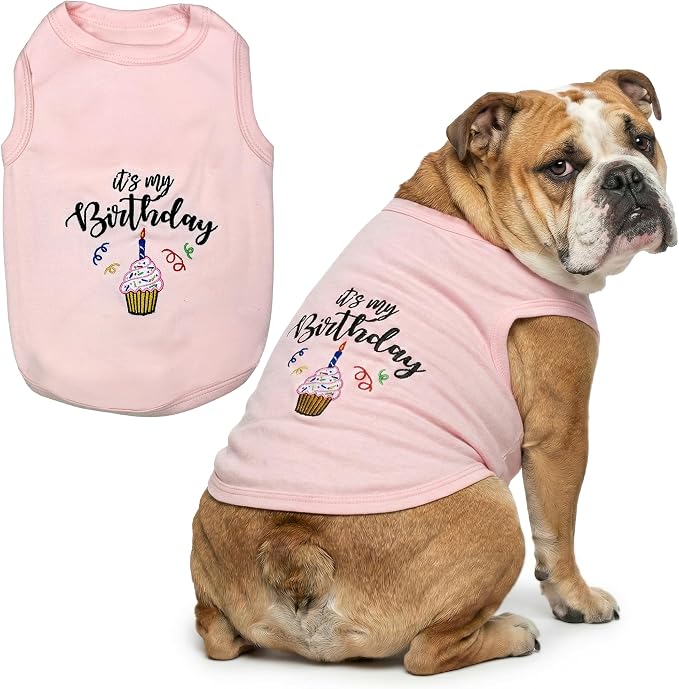 Parisian Pet Dog Shirt – 100% Cotton Shirts for Large Dogs – Pink Sleeveless Puppy Clothes – Lightweight and Breathable Dog Birthday Shirt – Girl Dogs Clothes - Stretchy Pet T Shirts
