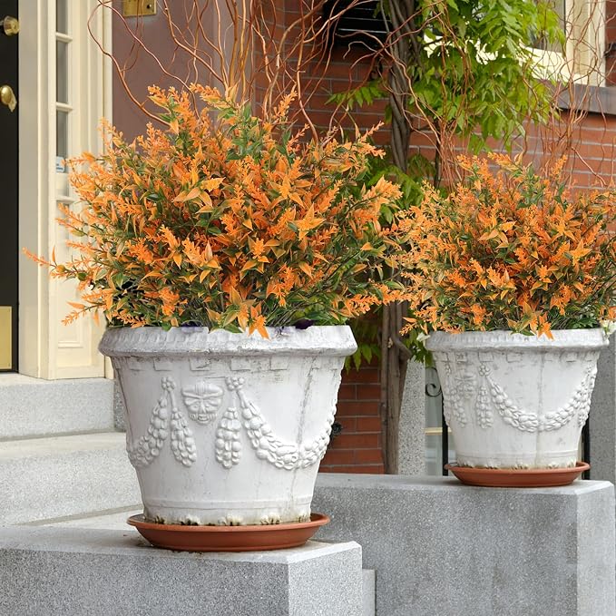 RECUTMS 20Pcs Artificial Fall Flowers for Outdoors,Autumn Fake Greenery | Autum Decor,Fall Flowers for Decoration,Faux UV Resistant Lavender Floral,Plastic Shrubs Indoor Outside Hanging Decorations