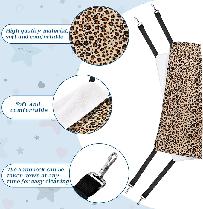 Jetec 2 Pack Cat Hammock for Cage, Leopard and Dot, M | Catio Accessories, Reversible Soft Cats Bed, Adjustable Straps and Hooks, Double-sided Linen, Fleece Hanging Hammock for Cats