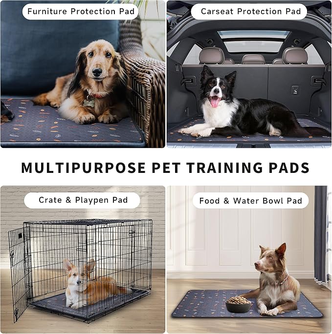 Sunheir Washable Pee Pads for Dogs 4-Pack Reusable Puppy Pads, Pet Cat Pads | Waterproof Dog Pee Pads for Crate, Thick Super Absorbent, Leak-Proof & Non-Slip, Whelping Pad (Leaves - Deep Grey, 18x24)