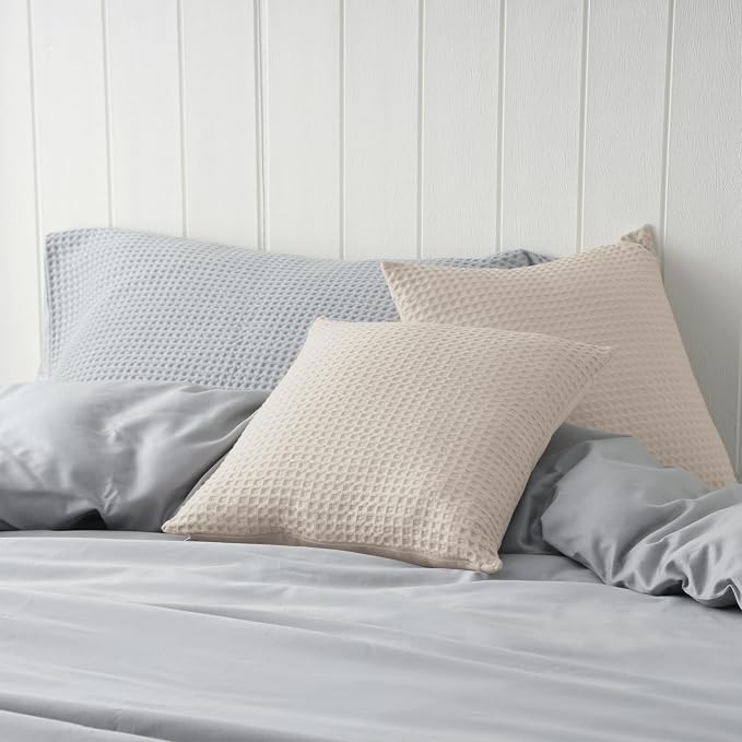 100% Egyptian Cotton 600 TC Waffle Weave Throw Pillow Covers 4 Pack | Ultra Soft Breathable Euro Pillow Shams Covers, Decorative Cushion Covers for Bed Couch Sofa Car, Beige, 24" x 24"