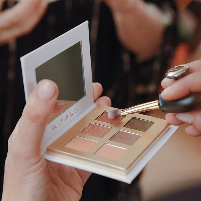 Guide Beauty Shadow Palette, Shimmer Eyeshadow Palette Featuring Hues Ranging from Radiant Golden Champagne & Copper Rose to Dusky Greens, Universal, Ergonomic Design, 6 Shades, 1 pc