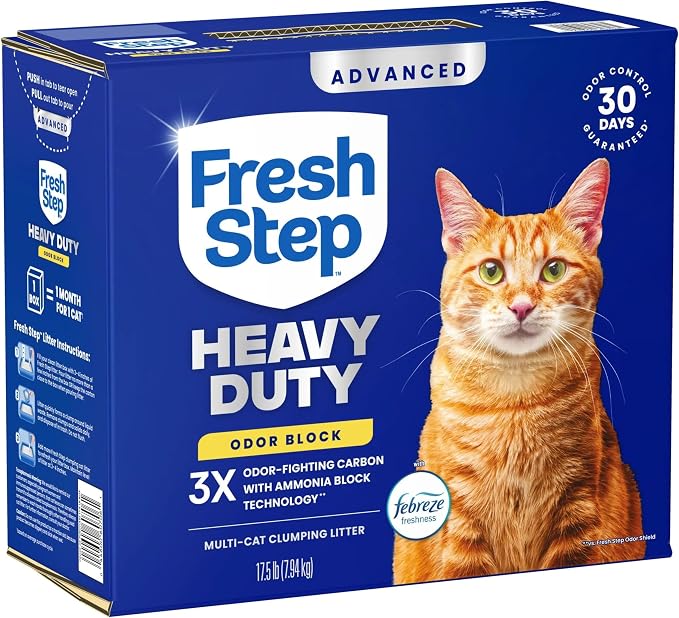 Fresh Step Heavy Duty Odor Block Advanced Multi Cat Clumping Litter with Febreze, 52.5 lb (Package May Vary),(17.5lb Pack x 3)