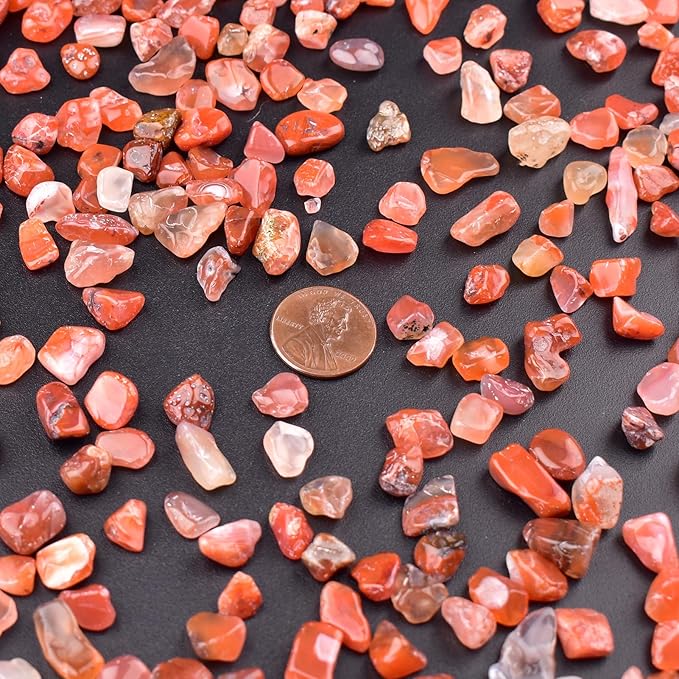 Polished Carnelian Crystal Chips 200 Pcs - 0.3" 10 oz Tumbled Stone Chips Crushed Sea Glass Stones Healing Reiki Crystal Making Home Decoration