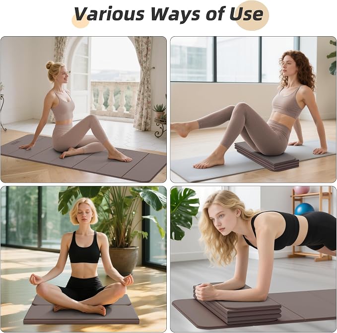 Foldable Yoga Mat,74"Lx32"Wx1/3"Thick,Folding Exercise Mat,Non-slip Wide Pilates Mats for Home Workout/Travel, Portable Yoga Mat Thick for Yoga/Pilates/Camping/Floor Exercises