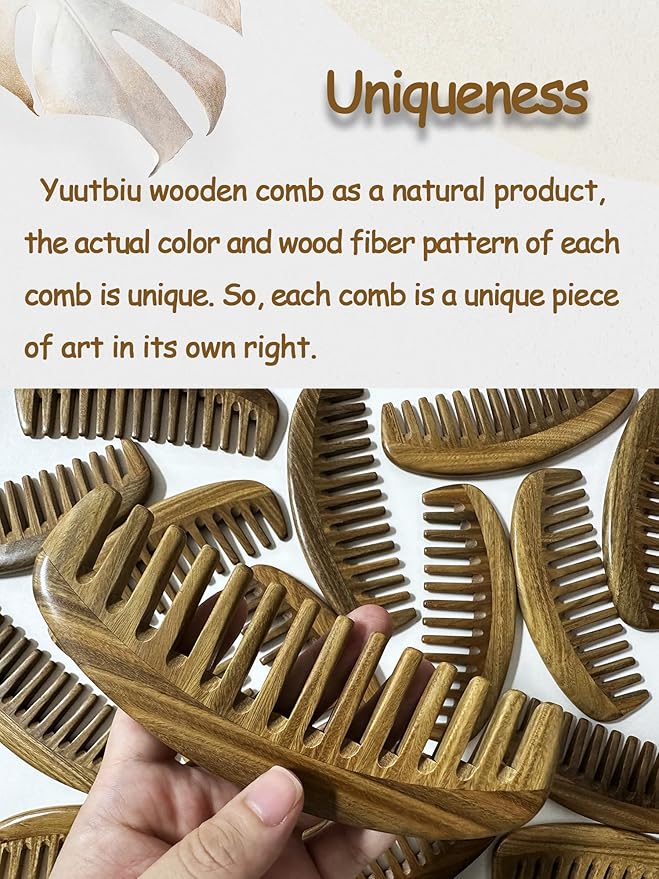 Yuutbiu Wide Tooth Green Sandalwood Detangler Comb - Wooden Hair Comb for Natural Hair, Curly/Thick Hair Knot Remover (No Handle, Scented Wood)