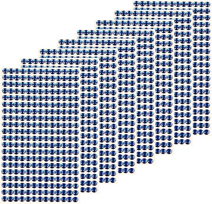 8 Sheets Rhinestone Stickers，3584 Pcs Gem Stickers for DIY Face Eyes Makeup Hair（Deep Blue-3/4/5/6mm）