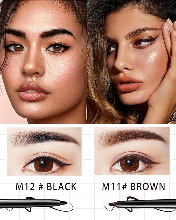Gel Eyeliner Set for Mature Women Black Brown, Waterproof Smudge-proof Gel Eyeliner Pencil Long Lasting 24H Retractable Eye Makeup Liner Matte Cream Pen with Sharpener for Older Women Sensitive Eye