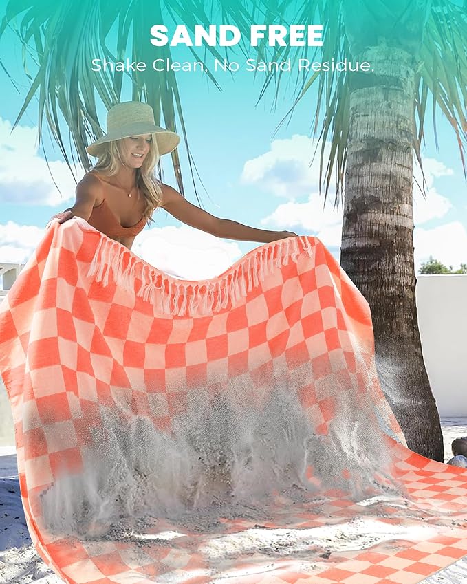 Antfuny Turkish Beach Towels Jumbo Extra Large Oversized Giant Huge Thin Sandproof Compact No Sand Packable Outdoor Picnic Camping Gears Yard Yoga Towel Coral