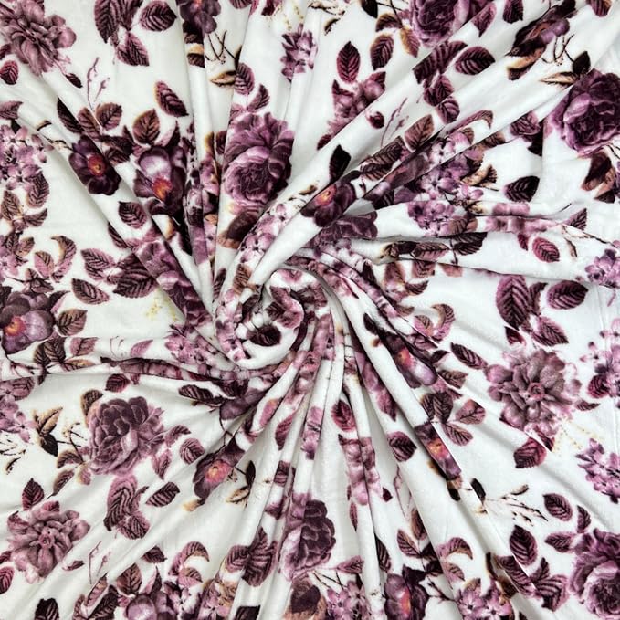 Floral Fleece Throw Blankets: Soft Plush Flower Garden Accent for Sofa Couch, Blush Pink Blue Purple Burgundy White